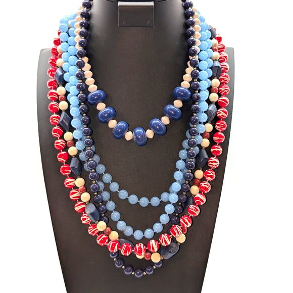 Lot of Five Vintage Acrylic Red White Blue Beaded Necklaces to Mix or Match - Picture 6 of 6